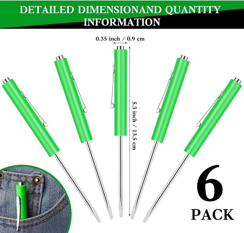 cssopenss 6 Pieces Pocket Screwdriver Mini Tops And magnetic pocket screwdriver with A Single Blade Head for Mechanical, Electrician (Green) - Image 2
